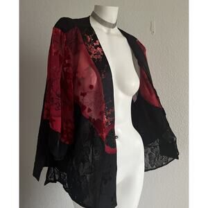 VTG Spencer Alexis XL Velvet Burnout Mixed Media Kimono Asian Whimsigoth Vampy